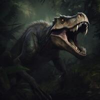 image of a tyrannosaurus in the jungle photo