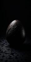 un negro huevo en oscuro antecedentes generativo ai foto