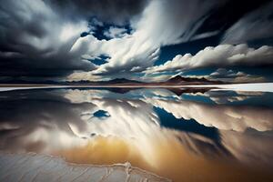 Cinematic view of storm rolling in reflected photo