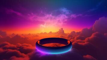 Glowing ring colorful over colorful clouds photo