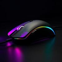 image of gaming mouse rgb on black background photo