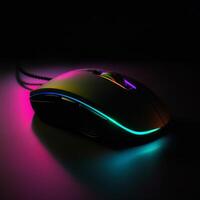 flat gaming mouse rgb on black background photo