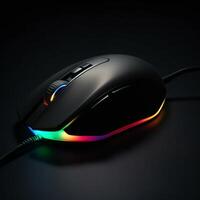 gaming black mouse rgb on black background photo
