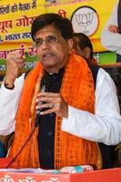 New Delhi, India - November 27 2022 - Piyush Goyal Cabinet Minister and core member of Bharatiya Janata Party - BJP during a rally in support of BJP candidate ahead of MCD local body Elections 2022 photo