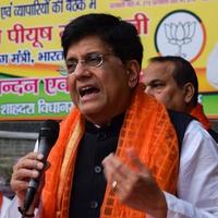 New Delhi, India - November 27 2022 - Piyush Goyal Cabinet Minister and core member of Bharatiya Janata Party - BJP during a rally in support of BJP candidate ahead of MCD local body Elections 2022 photo