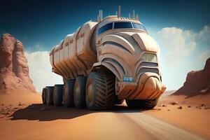 future mars truck in the desert, illustration photo