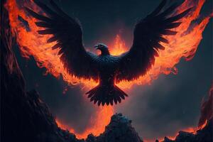 a rising fiery eagle sorrounded by fire and flames photo