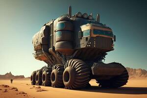 futuristic truck in the desert, illustration photo