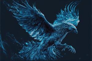 illustration of a glacial phoenix raising from the deep of the ocean, black background photo