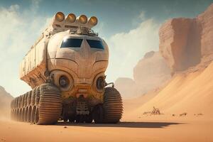 Dusty mars truck in the desert, illustration photo