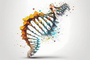 sparkling colored dna helix in white background, illustration photo
