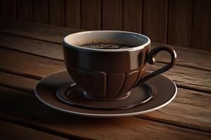 illustration of an old italian little cup of espresso coffee on a wooden table, photo