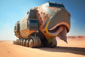 bio alien truck in the desert, illustration photo