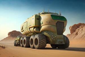 future truck in the desert, illustration photo