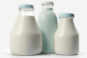 milk in plastic bottles on white background illustration, photo