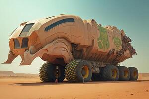 alien truck in the desert, illustration photo