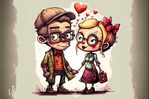 cartoon illustration of a nerdy couple on valentine's day photo