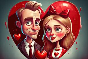 cartoon illustration of a middle.-age couple on valentine's day photo