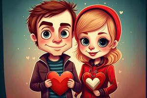 cartoon illustration of a young couple on valentine's day photo