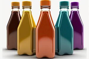 illustration of colorful coffee bottles, white background photo