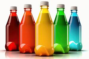 illustration of colorful soda bottles, white background photo