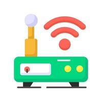 An icon of wifi router shows networking device that enables wireless communication between electronic devices and the internet vector