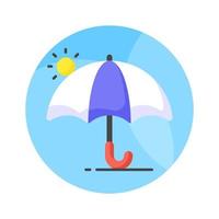 An umbrella icon represents protection from rain or sun, modern vector of sunshade