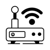 An icon of wifi router shows networking device that enables wireless communication between electronic devices and the internet vector