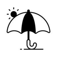 An umbrella icon represents protection from rain or sun, modern vector of sunshade