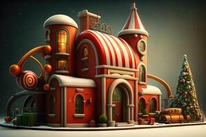 Santa Claus factory for making Christmas gifts somewhere in the forest at the North Pole, . photo