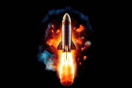 The flight of a spacecraft into space beyond the Earth's orbit, . photo