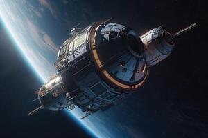 Earth's orbital satellites fly around it, communication satellites in space, . photo