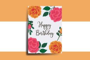 Greeting card birthday card Digital watercolor hand drawn Orange Rose Flower Design Template vector