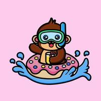 Cute monkey with doughnut tires and orange juice cartoon vector