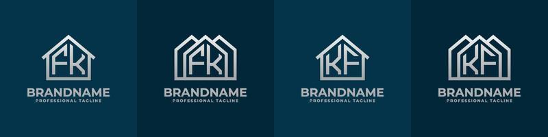 letra fk y kf hogar logo colocar. adecuado para ninguna negocio relacionado a casa, real bienes, construcción, interior con fk o kf iniciales. vector