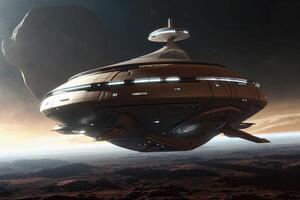 Spaceship of the future in space, deep space and spaceship, . photo