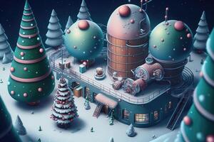 Santa Claus factory for making Christmas gifts somewhere in the forest at the North Pole, . photo