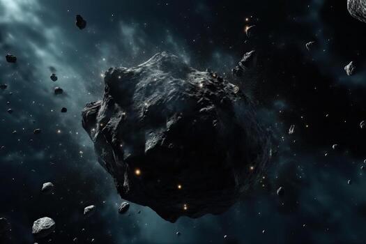 The flight of a comet over the planet, a comet in space, a meteor and energy, the glow of an asteroid, the movement of a powerful star. photo