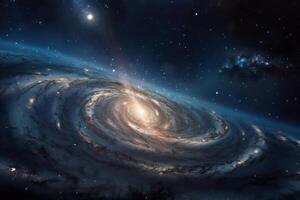 A spiral galaxy somewhere far in space, astronomical research on earth, . photo