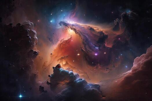 Stars and nebula in space, bright light and colors, . photo