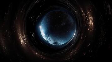 A space landscape with a black hole, a black hole that swallows everything in its path, . photo