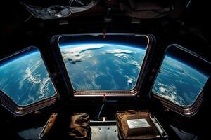 ver desde el ventana de el astronave a planeta tierra, generativo ai. foto