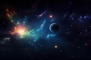 belleza de profundo espacio, nebulosa y de colores estrellas con planetas, generativo ai. foto