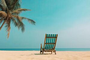 Beach chair near palm tree on tropical beach . Summer vacation concept. photo