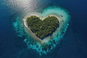 Aerial view of heart shape island in sea. photo