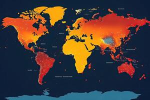 World map with weather forecast application. photo