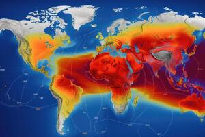 World map with weather forecast application. photo