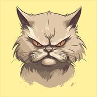 Vector illustration of a cat with angry expression on a yellow background