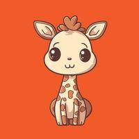 Cute cartoon giraffe. Vector illustration isolated on orange background