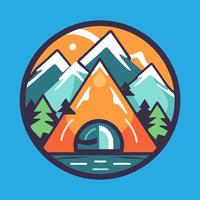 Camping tent in the mountains. Vector illustration in flat style